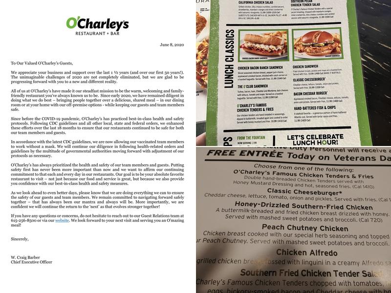 O'Charley's Restaurant & Bar Menu