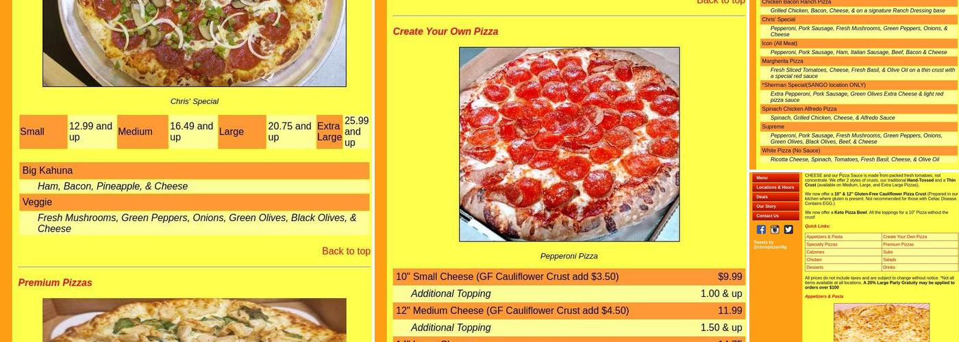 Chris' Pizza Village Sango Menu