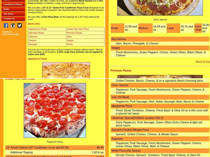 Chris' Pizza Village Sango Menu