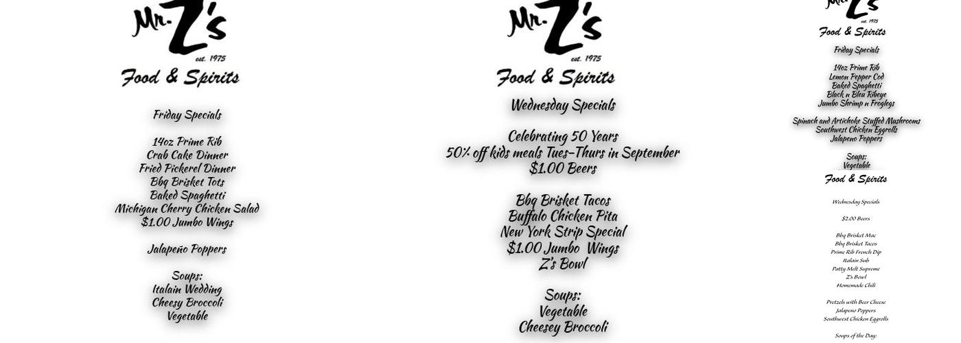 Mr Z's Menu