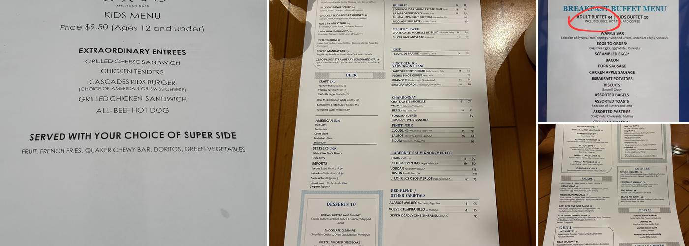 Cascades American Cafe Menu