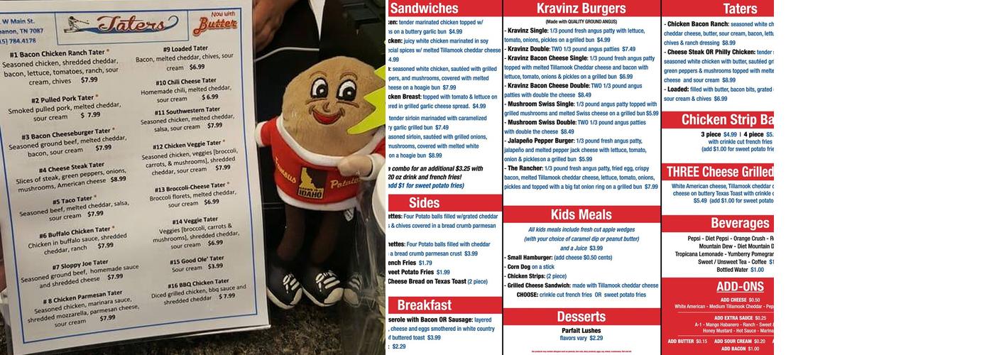 Taters Menu
