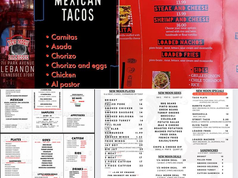 New Moon BBQ Menu