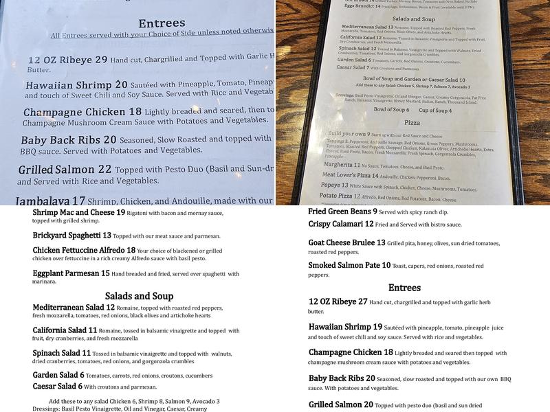 Brickyard Cafe Menu