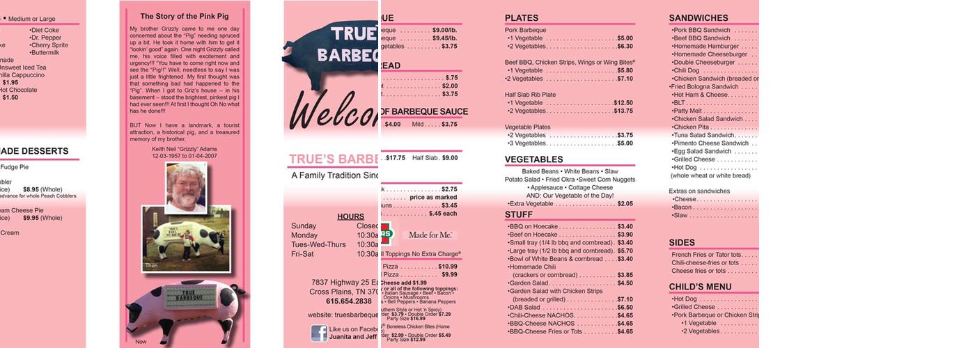 True's Barbeque Menu