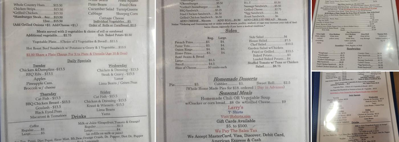 Larry's Restaurant Menu
