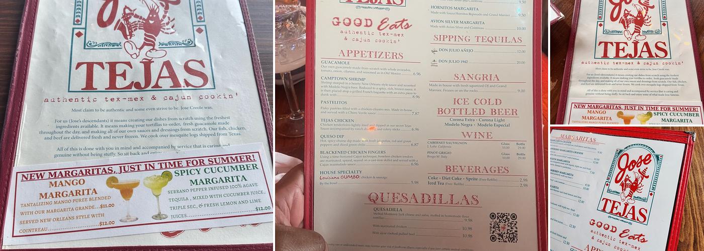 Jose Tejas Menu