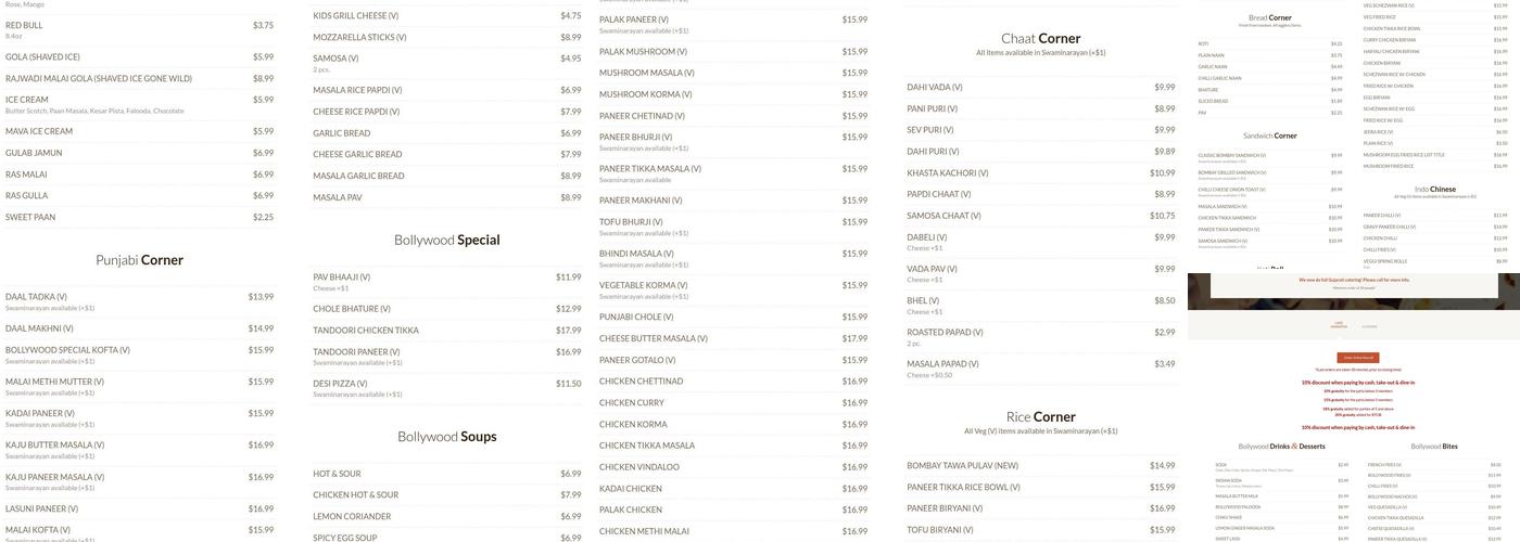 Bollywood Grill Menu