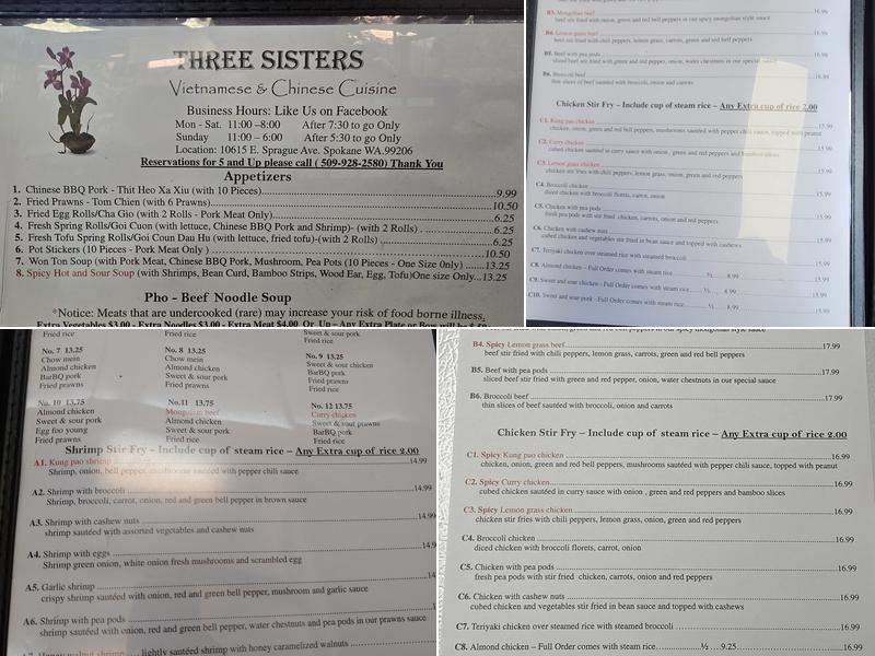 Three Sisters Restaurant Menu