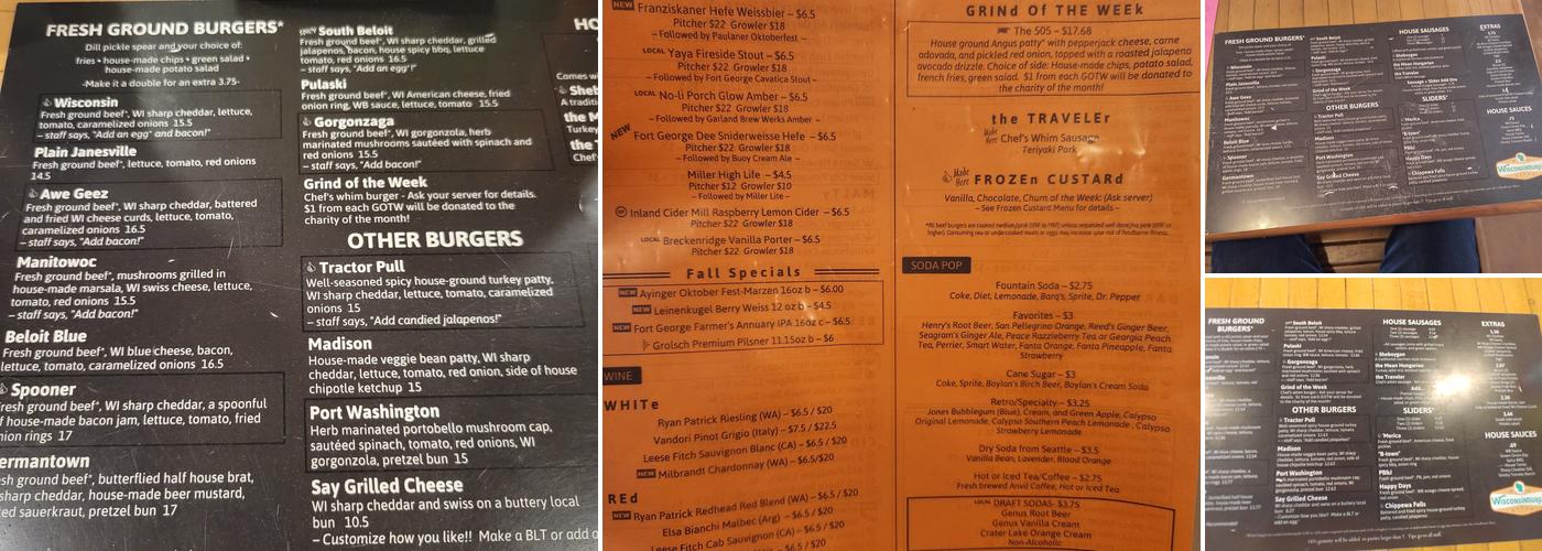 Wisconsinburger Menu