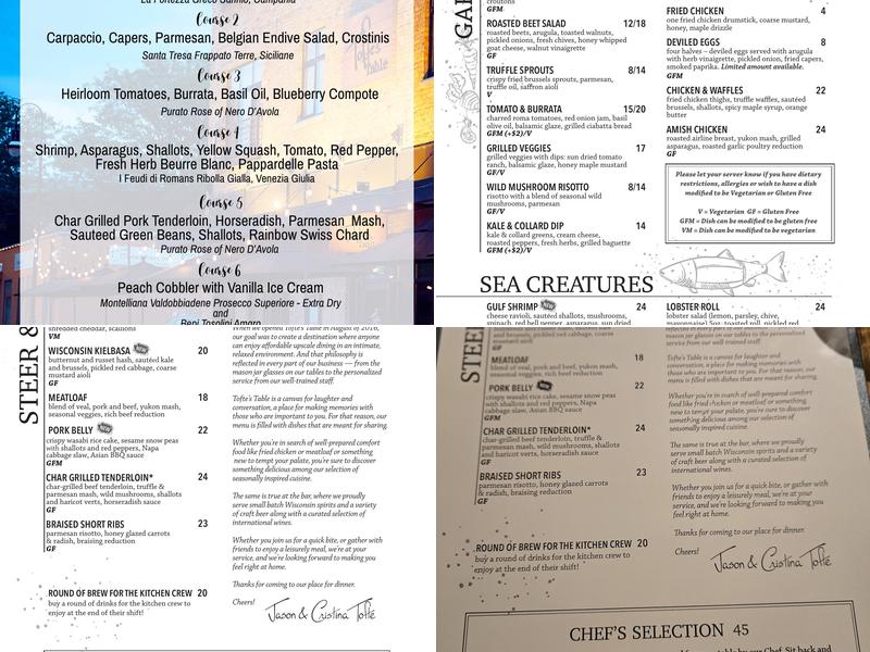 Tofte's Table Menu