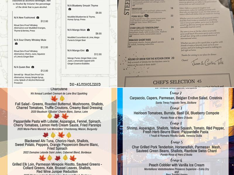 Tofte's Table Menu
