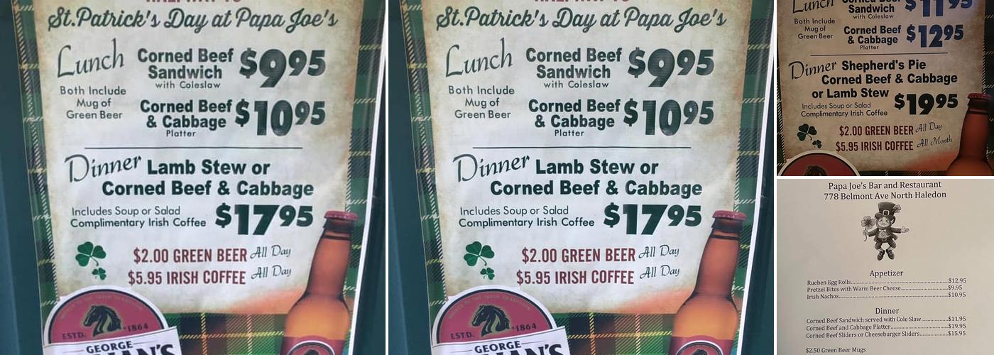 Papa Joe's Bar & Restaurant Menu