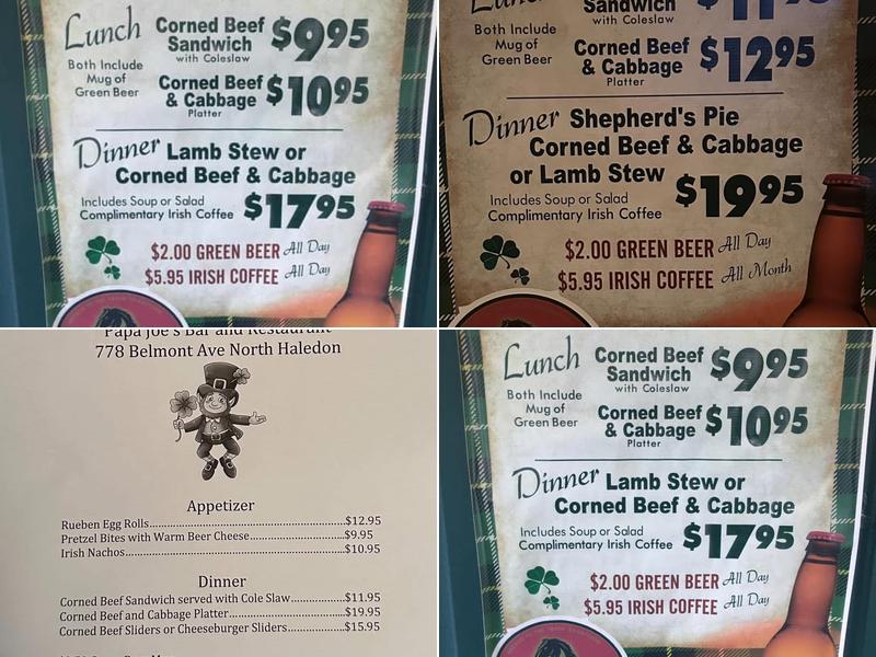 Papa Joe's Bar & Restaurant Menu