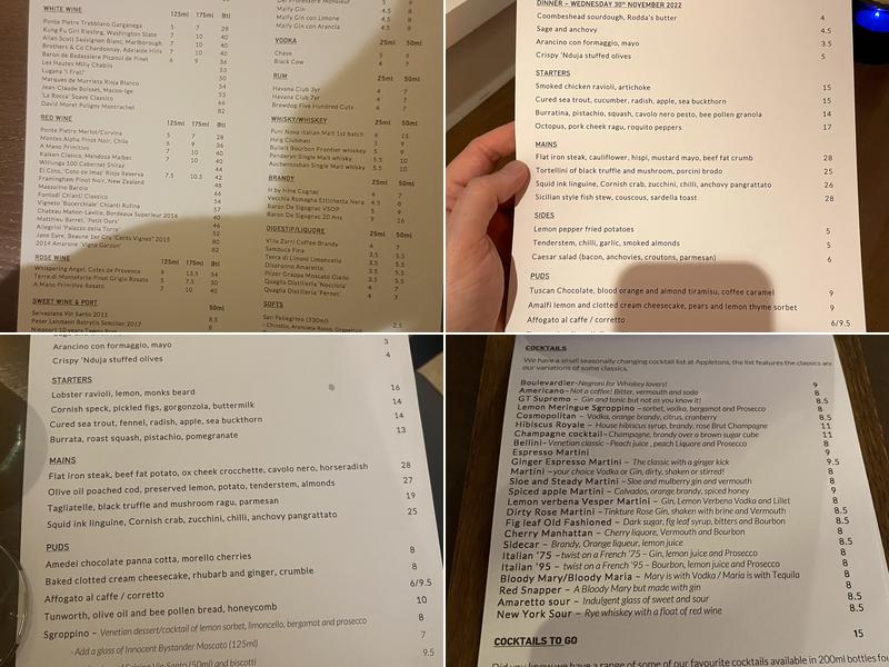 Appleton's Bar & Restaurant Menu