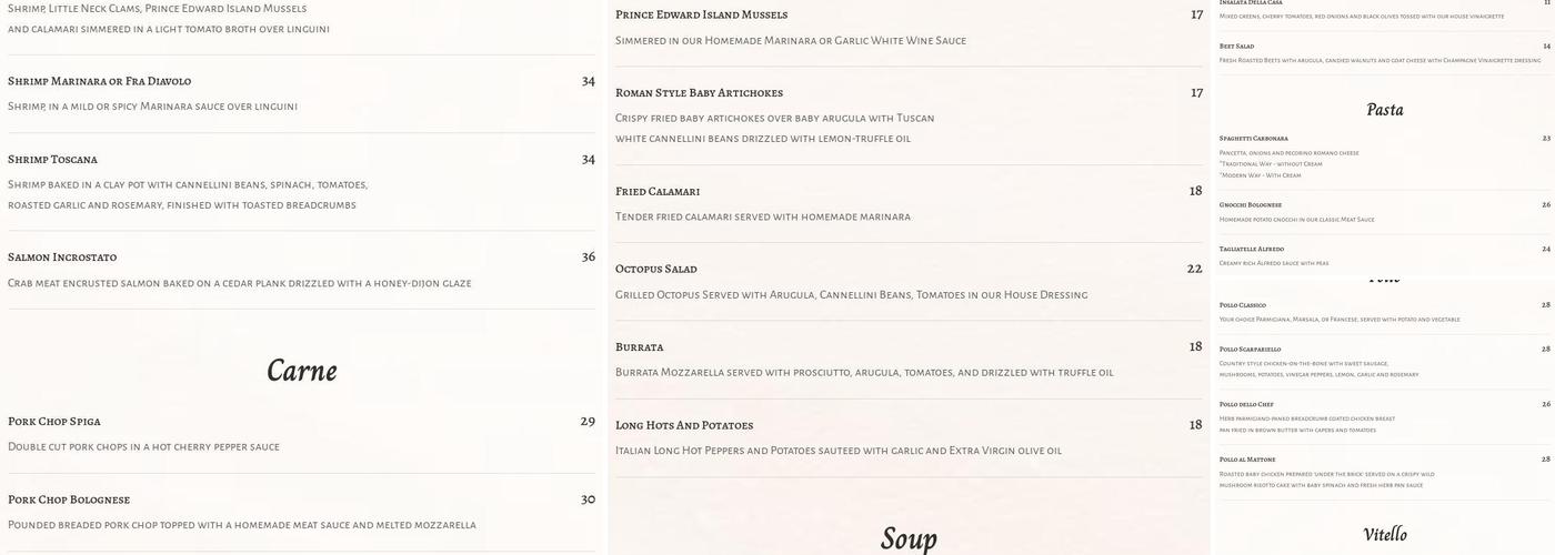 Spiga Menu