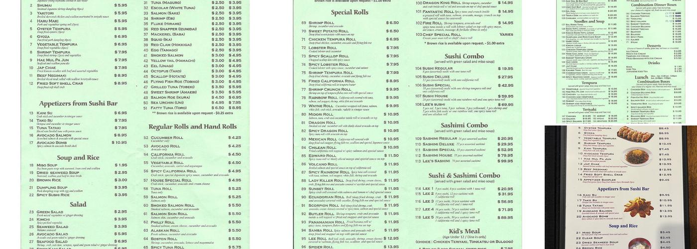 Lee's Wayne Sushi Menu