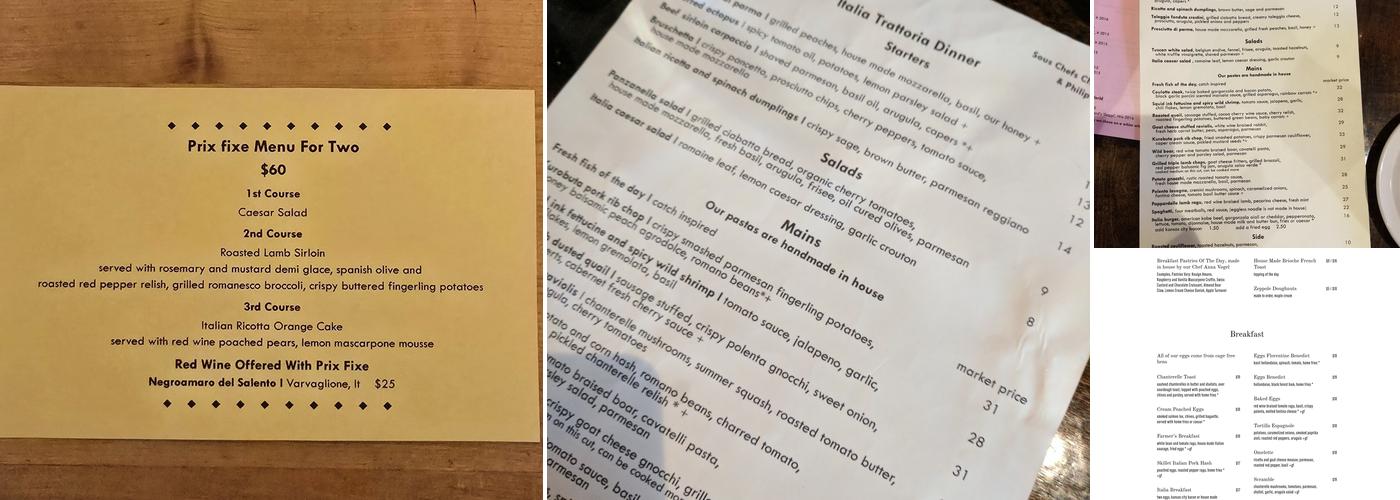 Italia Trattoria Menu