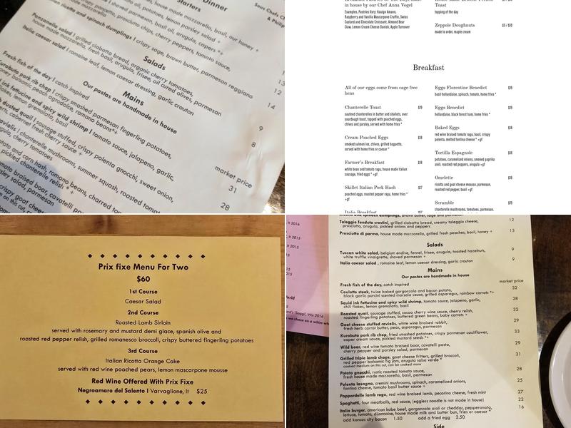 Italia Trattoria Menu