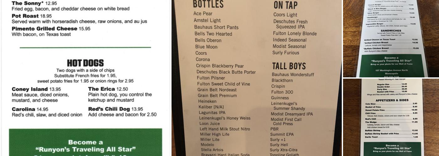 Runyon's Menu