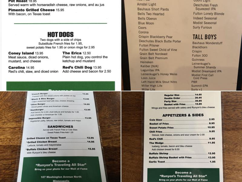Runyon's Menu
