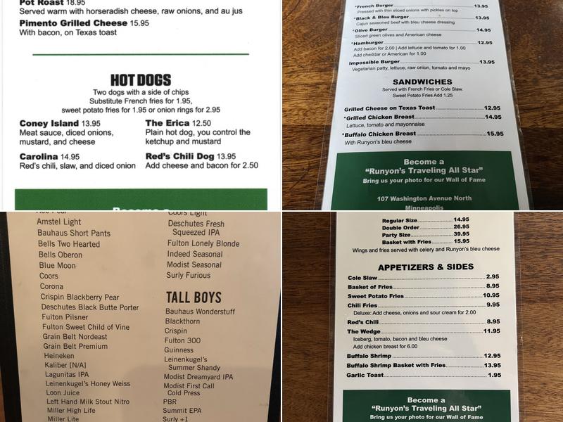 Runyon's Menu