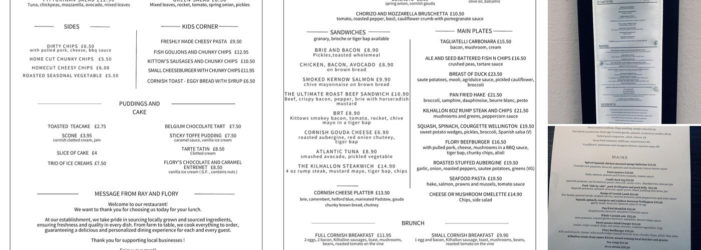 Flory Restaurant and Café, Bodmin Menu