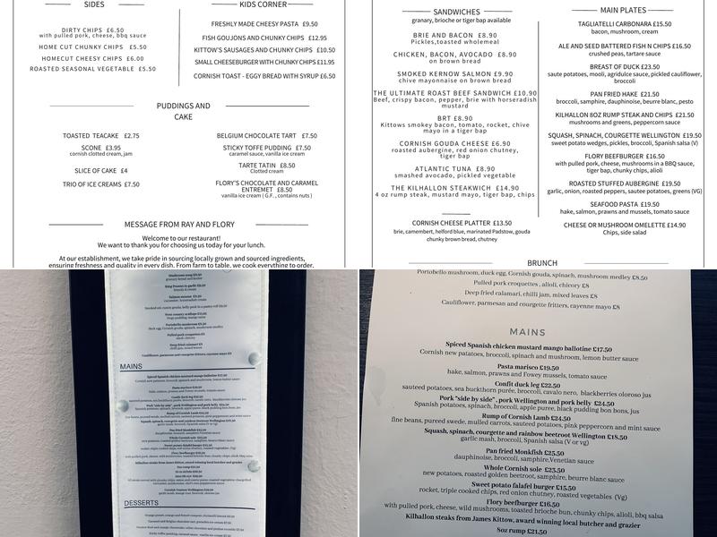 Flory Restaurant and Café, Bodmin Menu