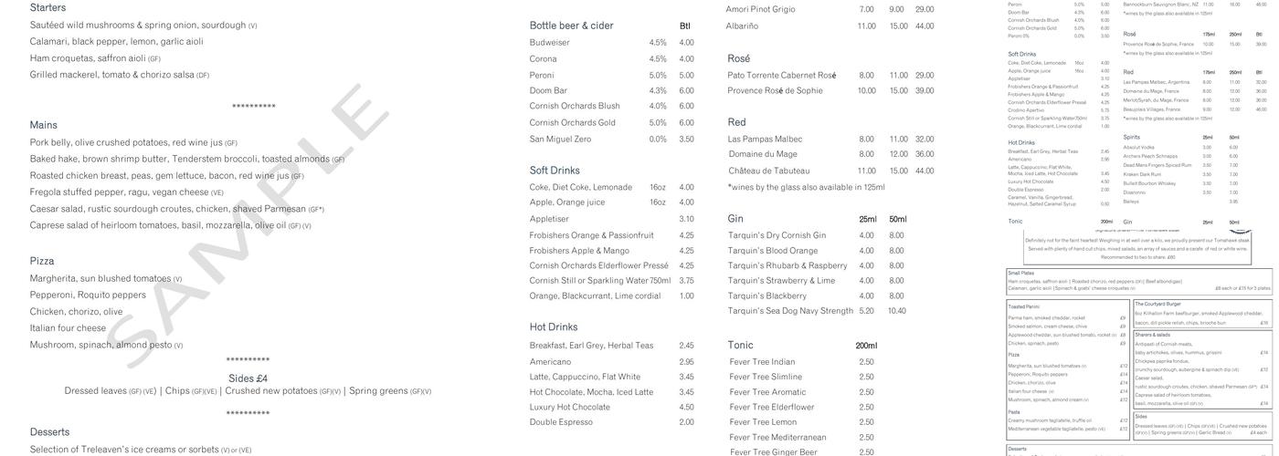 The Courtyard Restaurant Menu