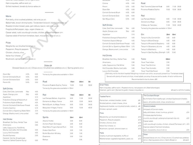 The Courtyard Restaurant Menu