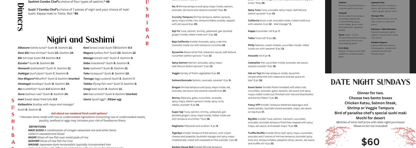 Saji-Ya Menu