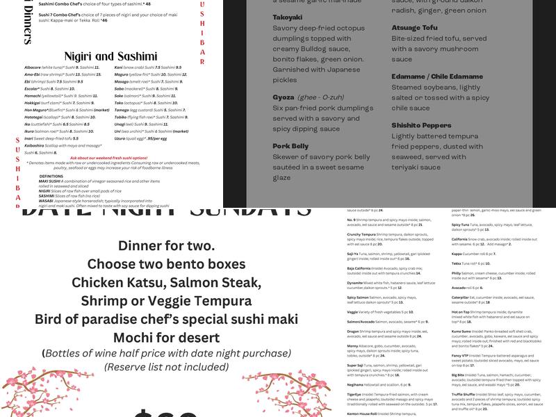 Saji-Ya Menu