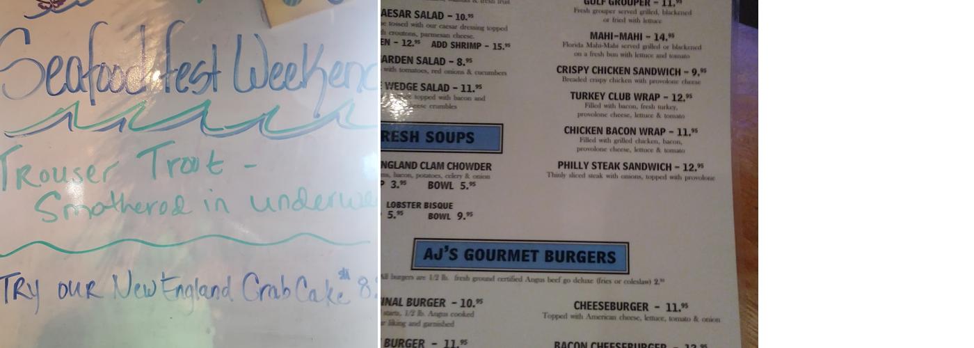 AJ's Salt Docks Menu