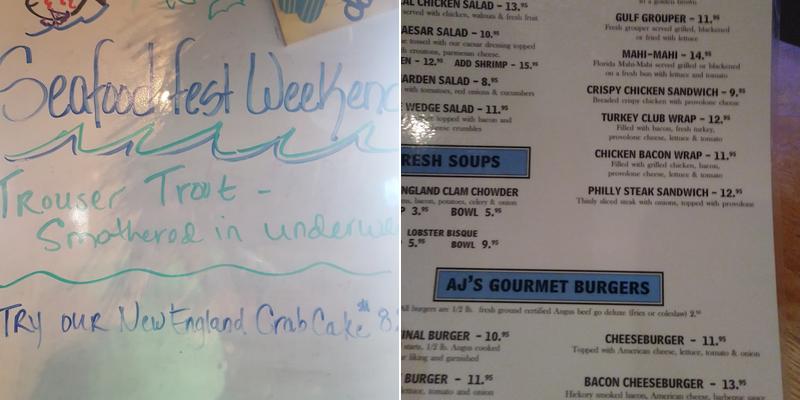 AJ's Salt Docks Menu