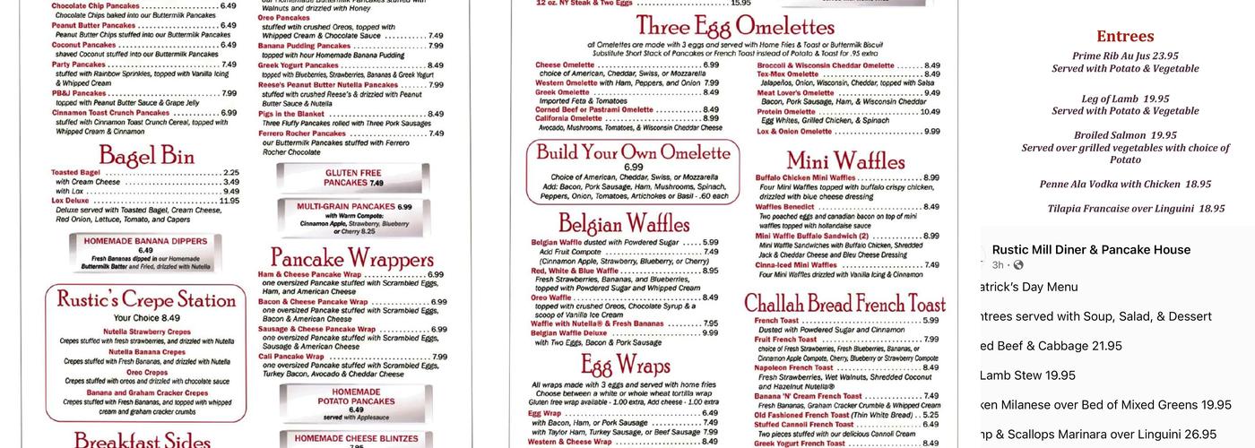 Rustic Mill Diner & Pancake House Menu