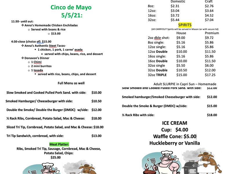 C & D's Tekoa Bar & Grill Menu