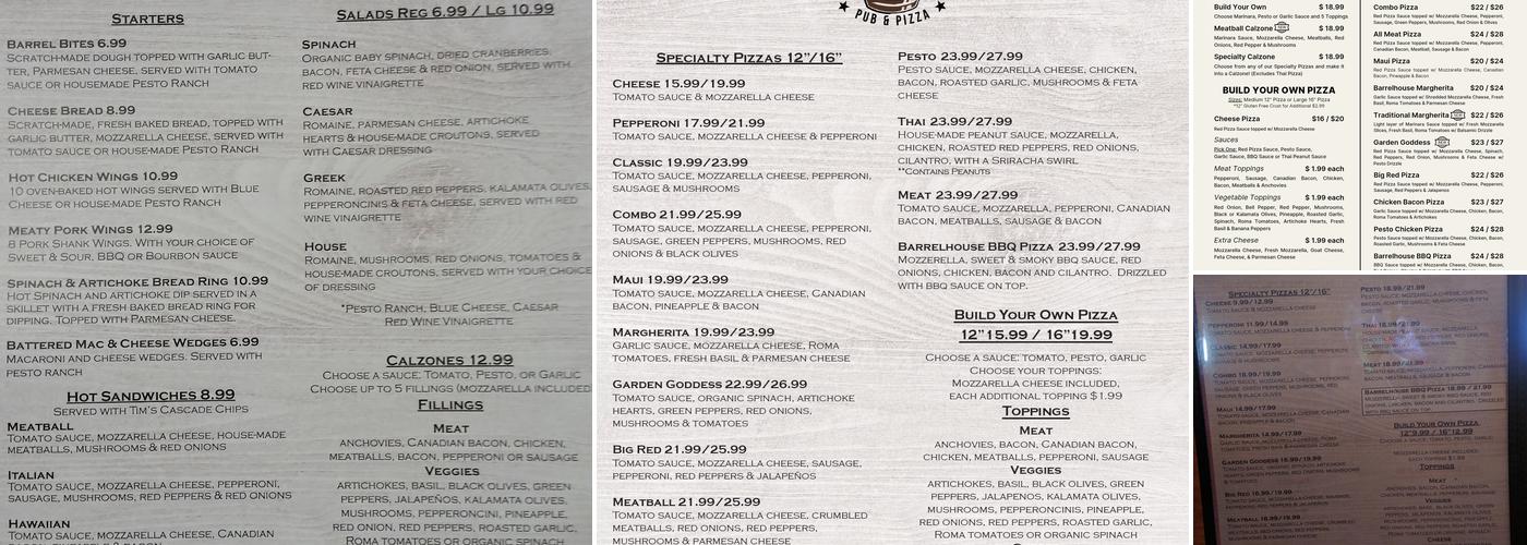 Barrelhouse Pub & Pizza Menu