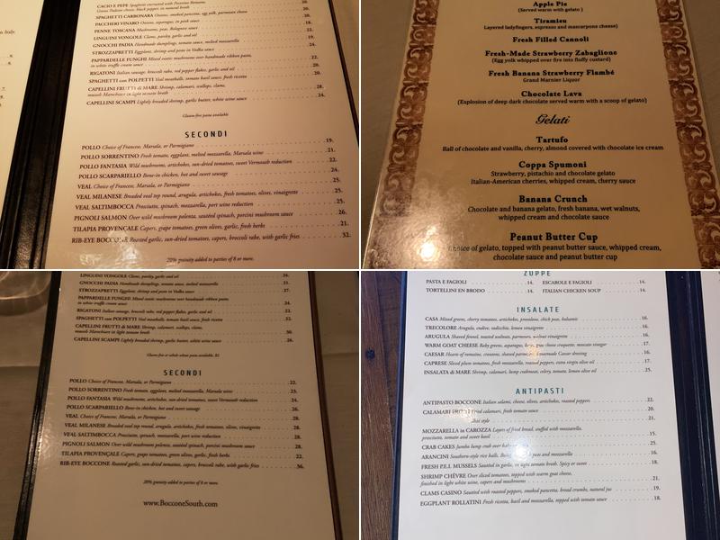 Boccone South Menu