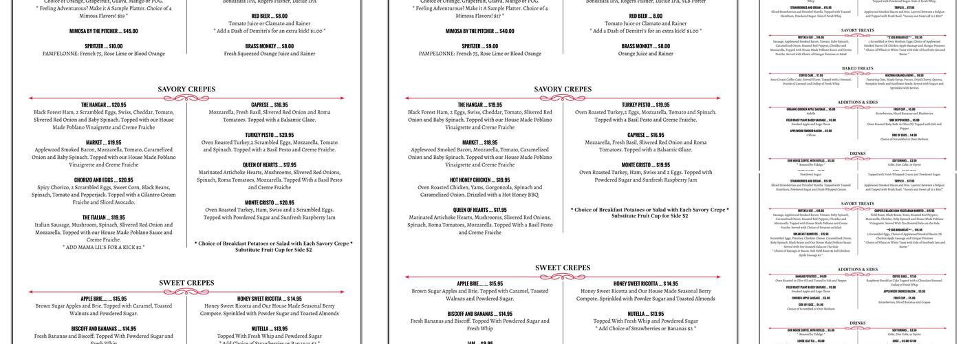 Hangar Cafe Menu
