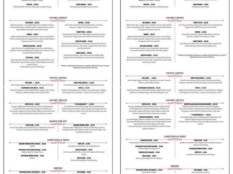 Hangar Cafe Menu