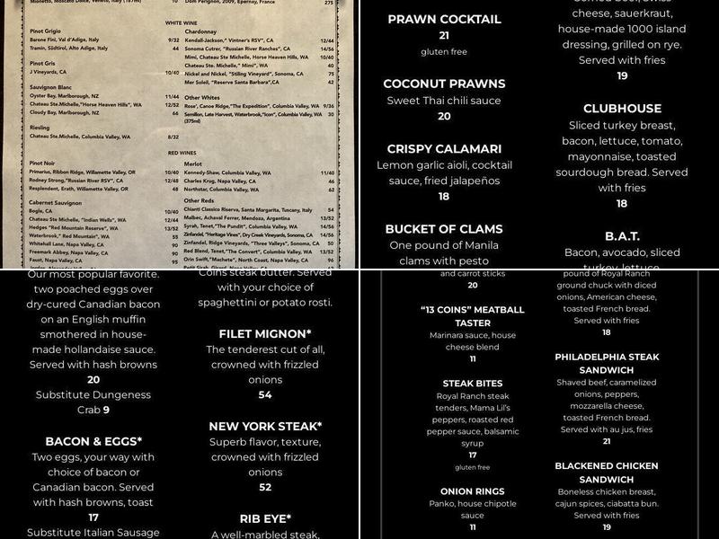 13 Coins SeaTac Menu