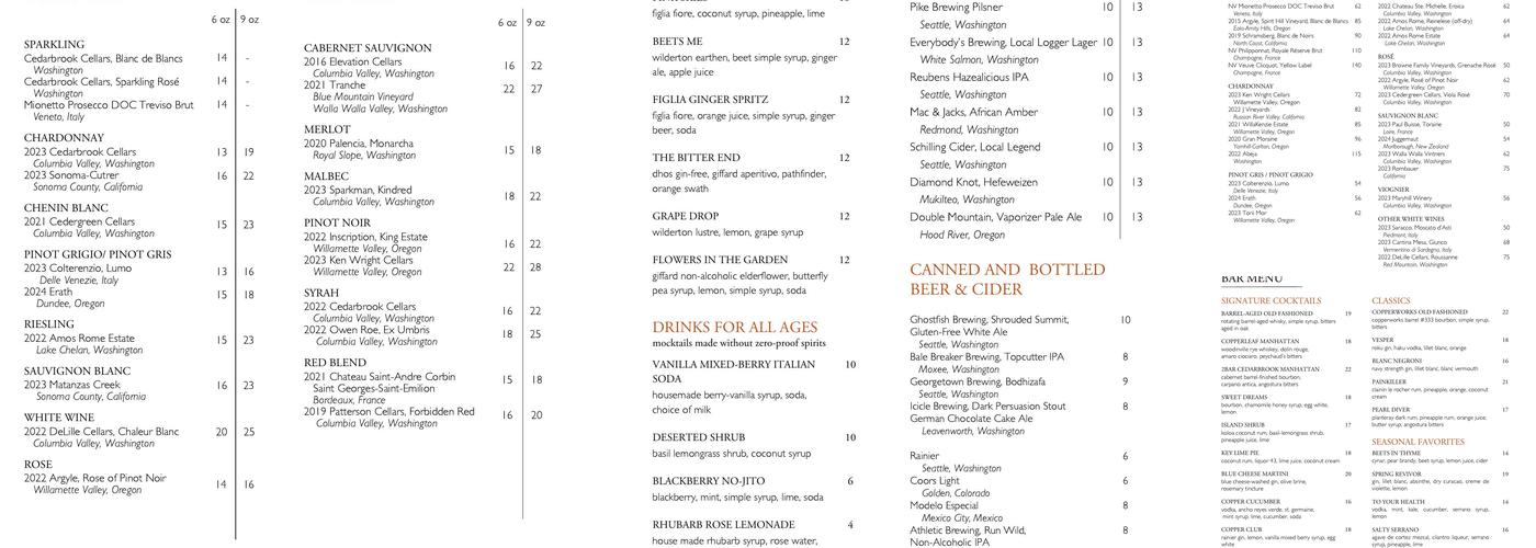 Copperleaf Restaurant & Bar Menu