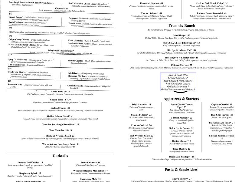 Cliff House Restaurant Menu