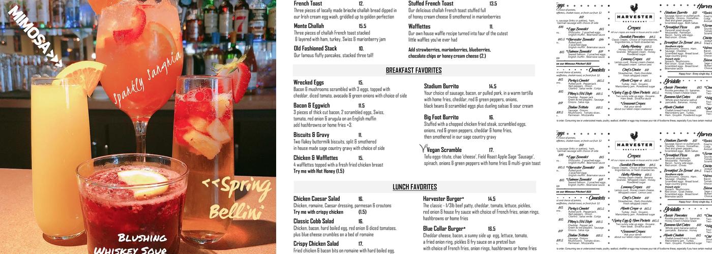 Harvester Restaurant Menu