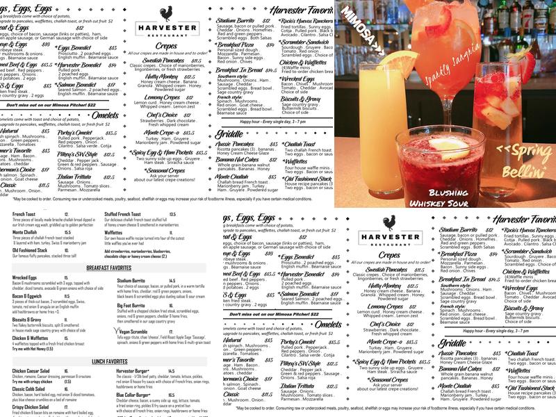 Harvester Restaurant Menu