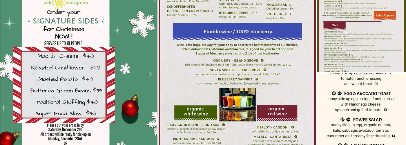 Café Evergreen Restaurant Menu