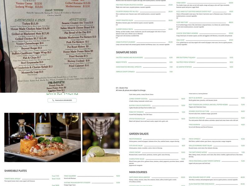 Cafe Venice Restaurant and Bar Menu