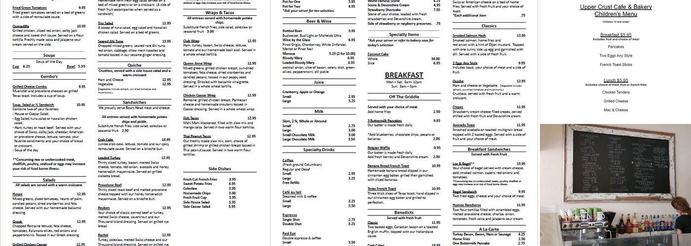 Upper Crust Cafe & Bakery Menu