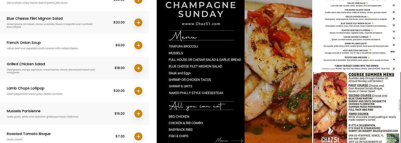 CHAZ 51 STEAKHOUSE Menu