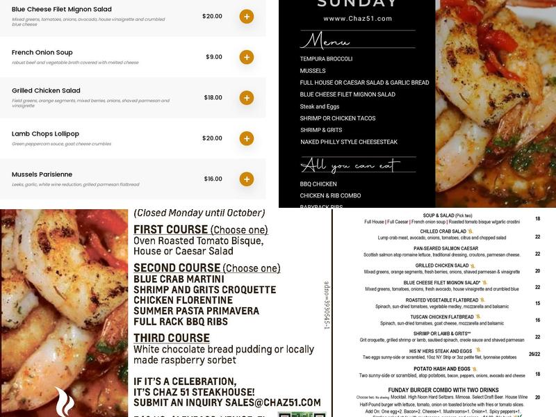 CHAZ 51 STEAKHOUSE Menu